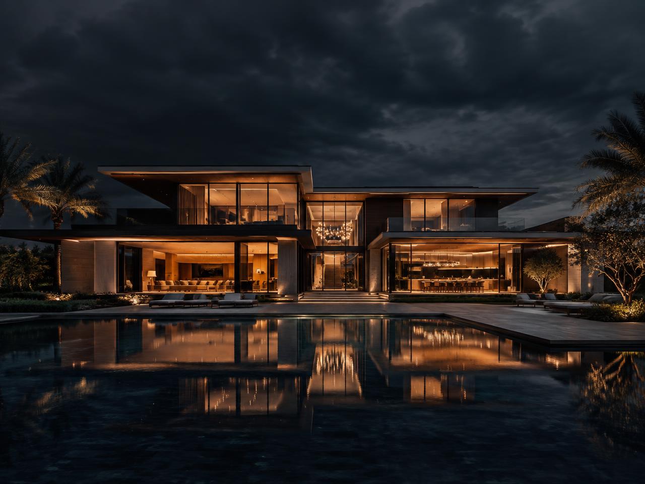 1 Kanal villa exterior at night