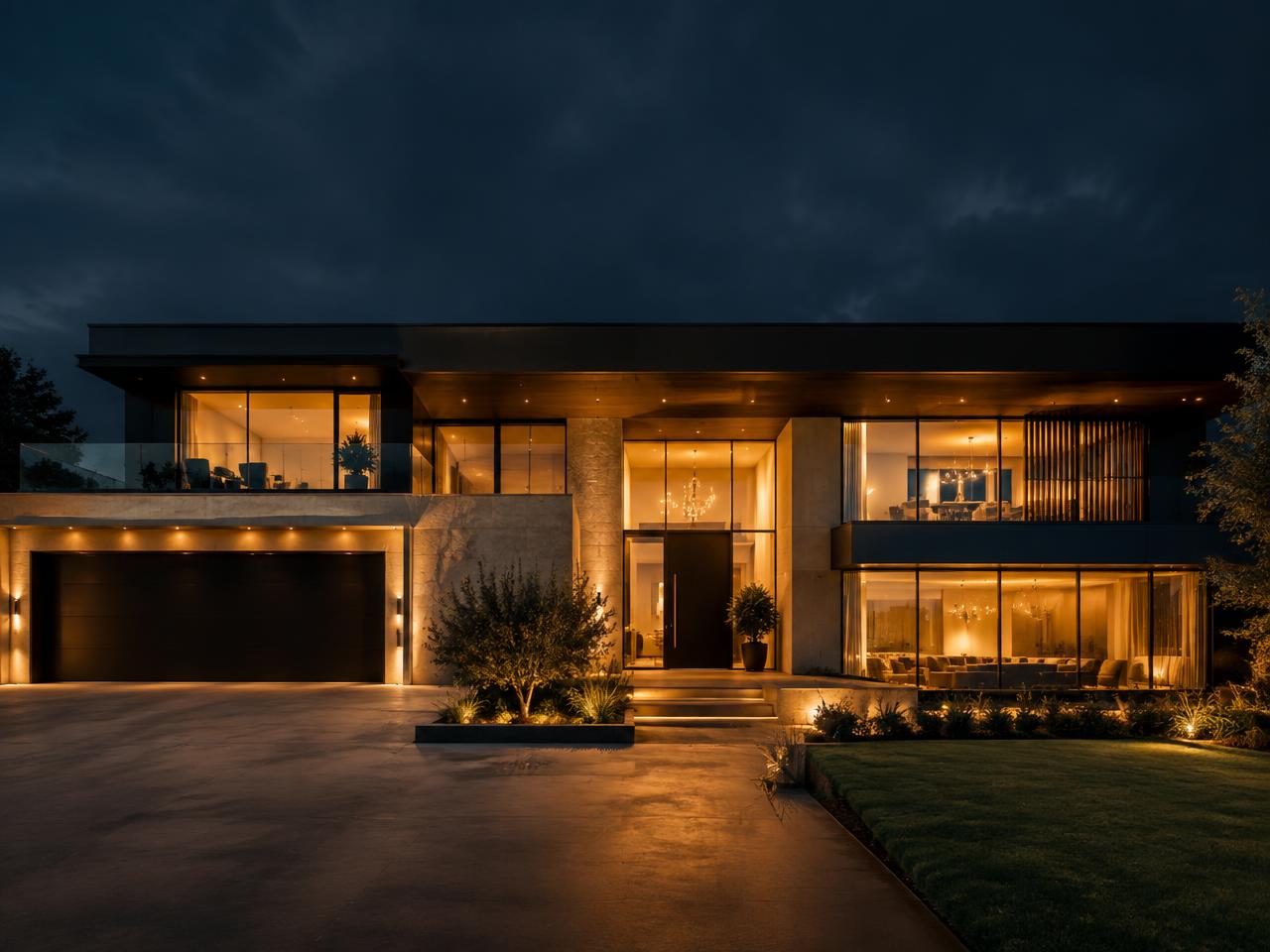 10 Marla villa exterior at night
