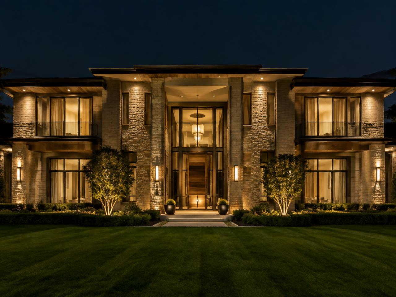 12 Marla villa exterior at night